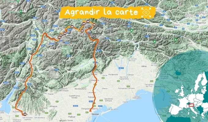 Itinéraire la Grande traversée des Dolomites, de Vérone à Venise Itinéraire la Grande traversée des Dolomites, de Vérone à Venise