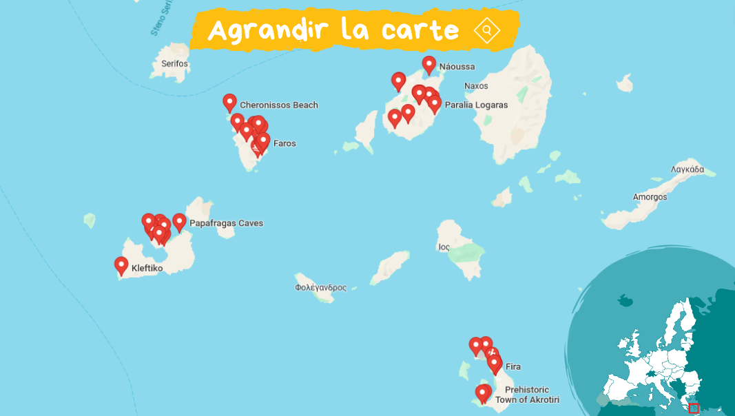 Carte lieux visite cyclades 10 jours