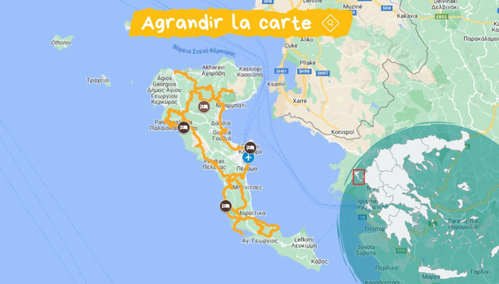 Carte : L'île de Corfou à vélo