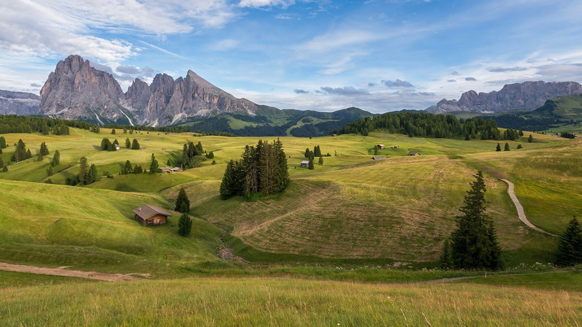 L'alpage de l'Alpe di Siusi, dans les Dolomites, en Italie