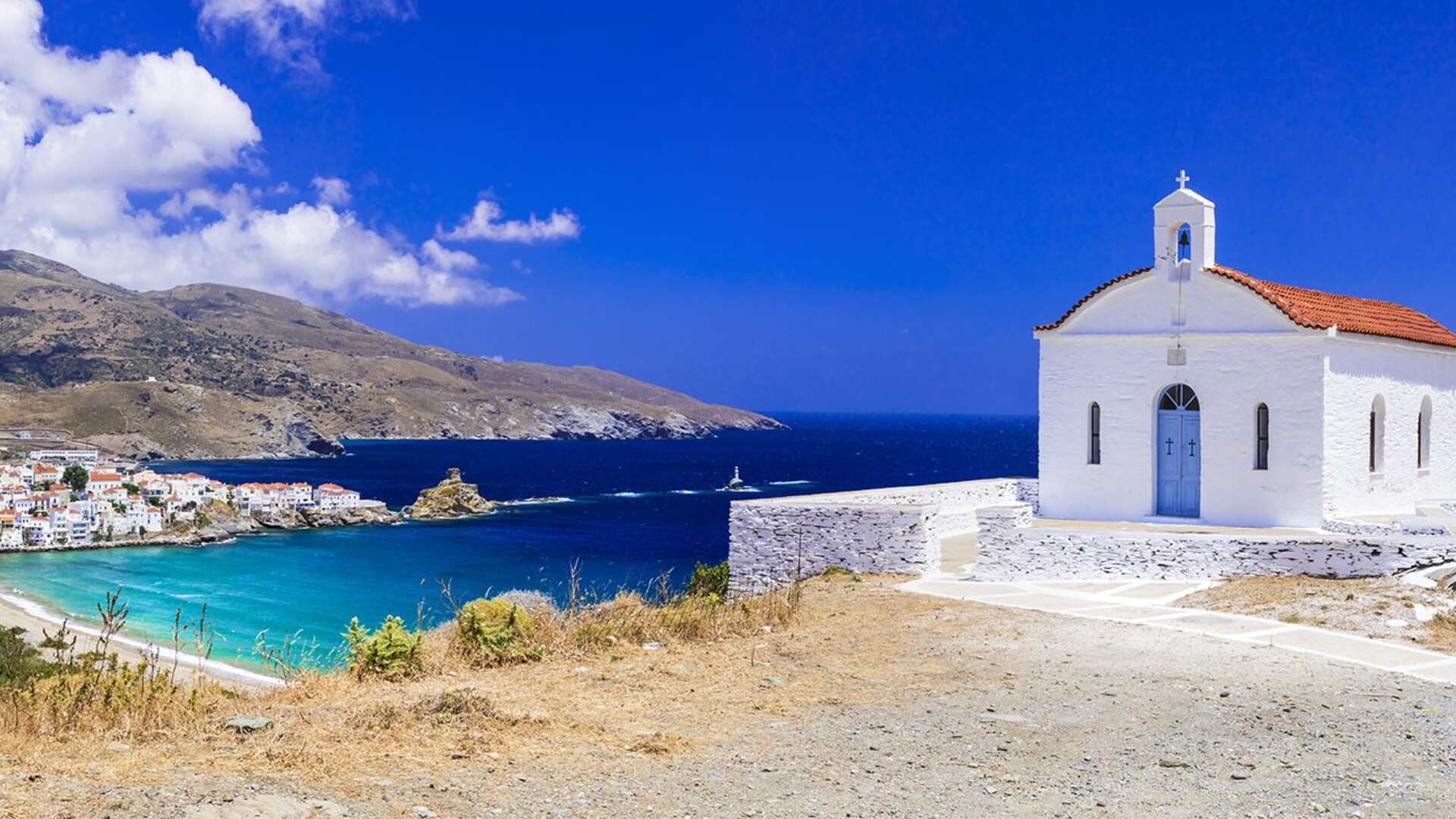 Chapelle sur l'île d'Andros, Cyclades, Grèce