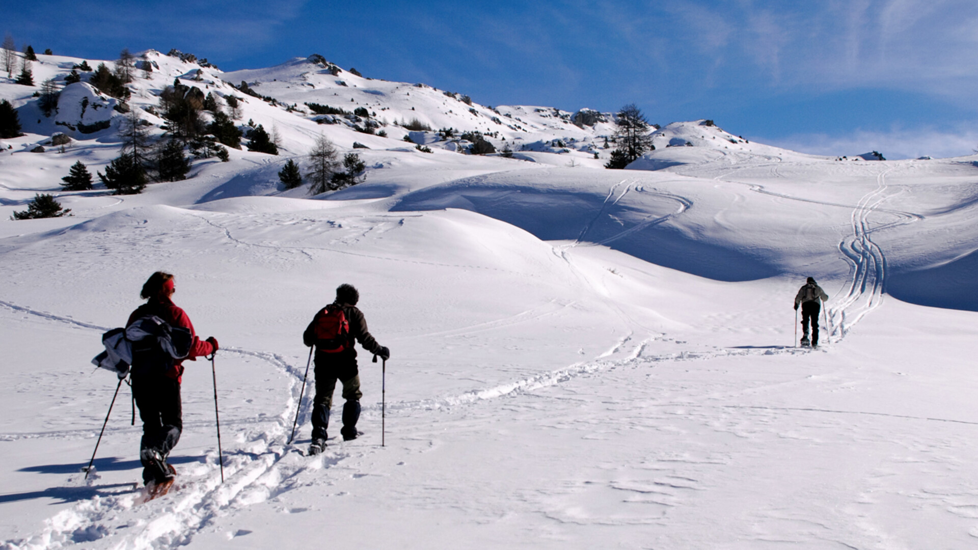 Randonneurs en raquettes dans le Queyras