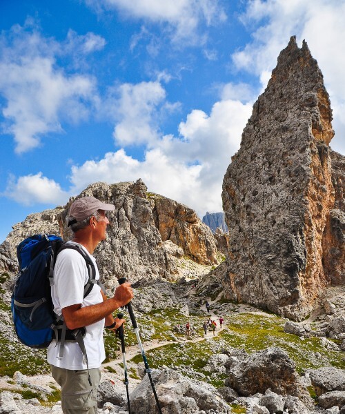 En descendant de la Forcella Cier vers le Passo Gardena