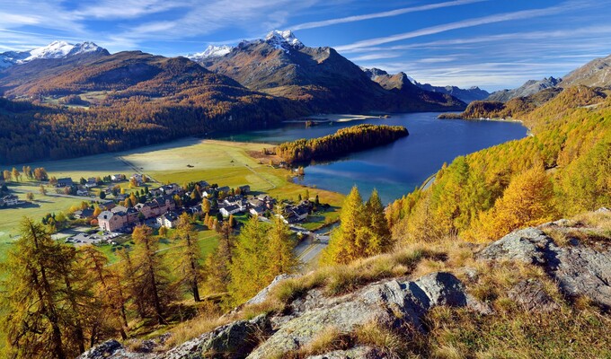Le lac de Sils, Engadine, Swisse Le lac de Sils, Engadine, Swisse
