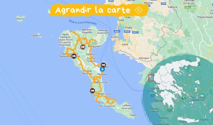 Carte : L'île de Corfou à vélo