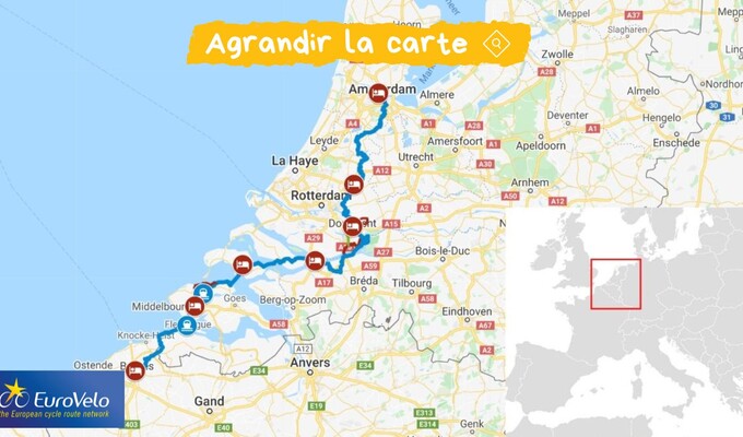 Carte Amsterdam Bruges à vélo