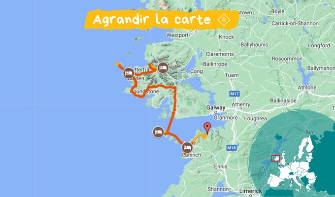 Carte Connemara, îles d'Aran et Burren