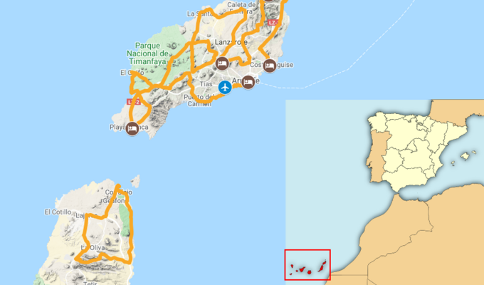 Carte itinéraire découverte lanzarote vélo