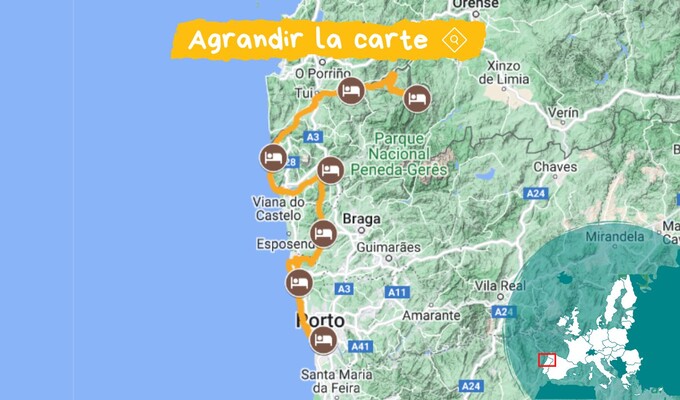 Carte Le Minho et Porto à vélo