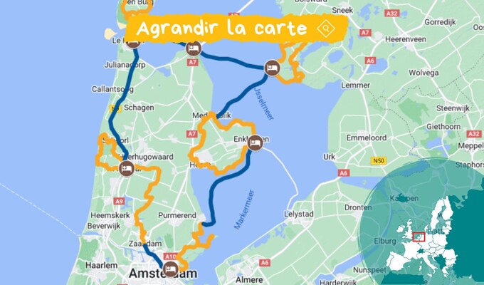 carte nord de la hollande vélo bateau