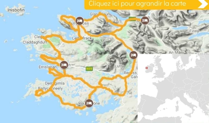 Carte itinéraire vélo Les Beautés du Connemara