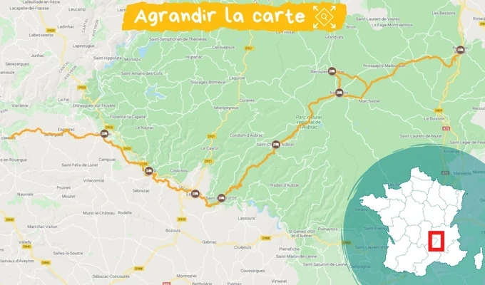 Itinéraire Chemins de Saint-Jacques : randonnée d'Aumont-Aubrac à Conques  Itinéraire Chemins de Saint-Jacques : randonnée d'Aumont-Aubrac à Conques