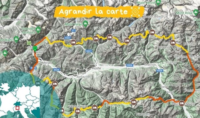 Carte itinéraire randonnée tour des Géants