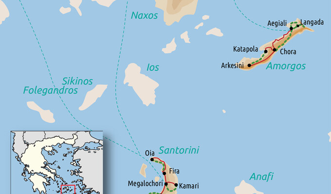 Carte du voyage Les Cyclades : Naxos, Amorgos et Santorin 