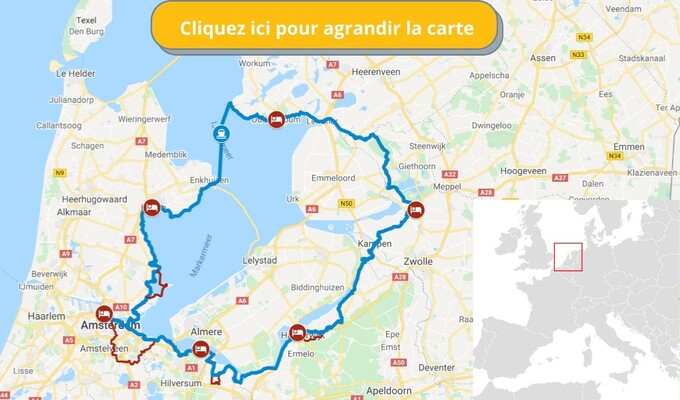 Itinéraire de la route d’IJsselmeer à vélo