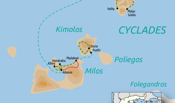 Carte de Sifnos, Milos et Kimolos : merveilles des Cyclades